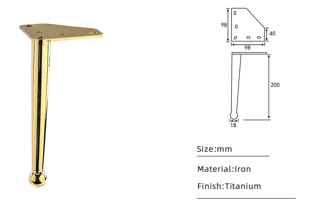 200mm I type gold sofa bed chair cabinet iron leg